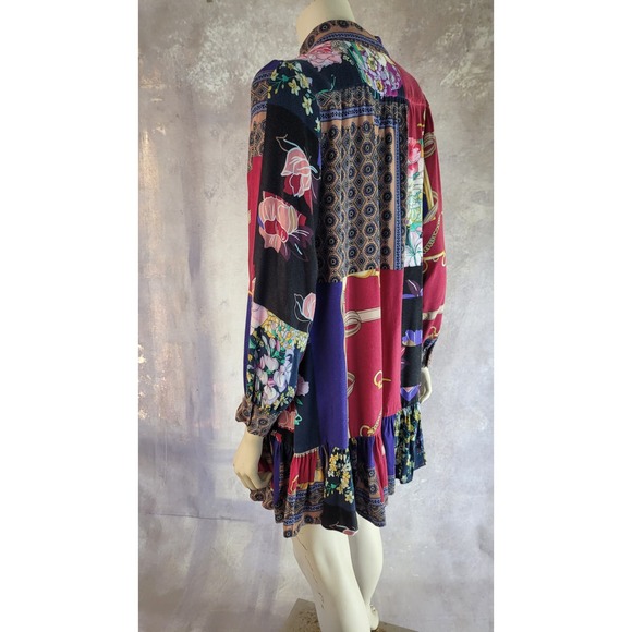 Anthropologie patchwork print shirt tunic with bottom ruffle sz M - Picture 2 of 13